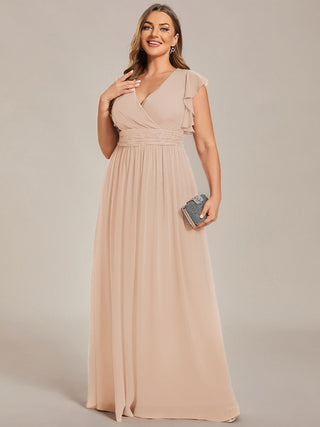 Short Sleeve Ruffle V-Neck Pleated Backless A-Line Floor Length Bridesmaid Dresses (New SKU ES01818)