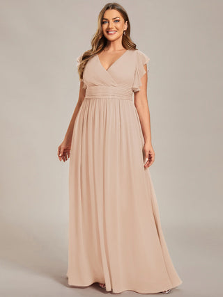 Short Sleeve Ruffle V-Neck Pleated Backless A-Line Floor Length Bridesmaid Dresses (New SKU ES01818)