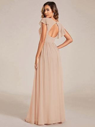 Short Sleeve Ruffle V-Neck Pleated Backless A-Line Floor Length Bridesmaid Dresses (New SKU ES01818)