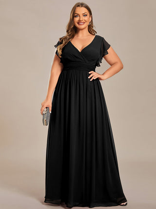 Plus V Neck Pleated Belted Ruffles Bridesmaid Dresses (New SKU ES01818)