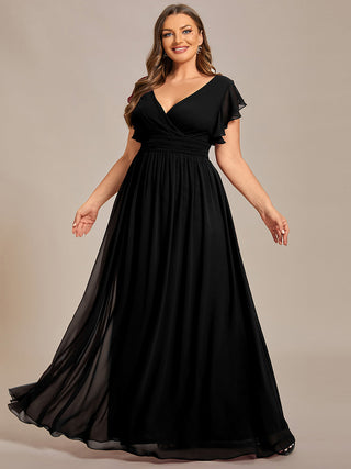 Plus V Neck Pleated Belted Ruffles Bridesmaid Dresses (New SKU ES01818)