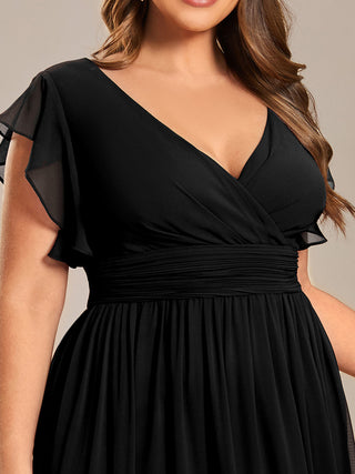 Plus V Neck Pleated Belted Ruffles Bridesmaid Dresses (New SKU ES01818)