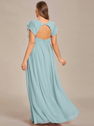 Plus V Neck Pleated Belted Ruffles Bridesmaid Dresses (New SKU ES01818)