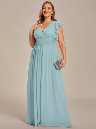 Plus V Neck Pleated Belted Ruffles Bridesmaid Dresses (New SKU ES01818)