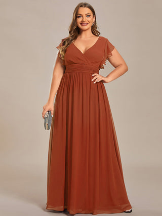 Plus V Neck Pleated Belted Ruffles Bridesmaid Dresses (New SKU ES01818)