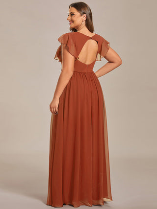Plus V Neck Pleated Belted Ruffles Bridesmaid Dresses (New SKU ES01818)