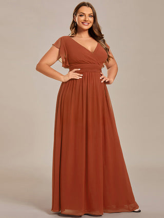 Plus V Neck Pleated Belted Ruffles Bridesmaid Dresses (New SKU ES01818)