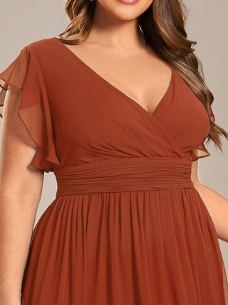 Plus V Neck Pleated Belted Ruffles Bridesmaid Dresses (New SKU ES01818)