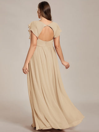 Plus V Neck Pleated Belted Ruffles Bridesmaid Dresses (New SKU ES01818)