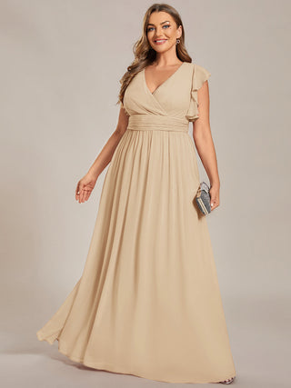 Plus V Neck Pleated Belted Ruffles Bridesmaid Dresses (New SKU ES01818)