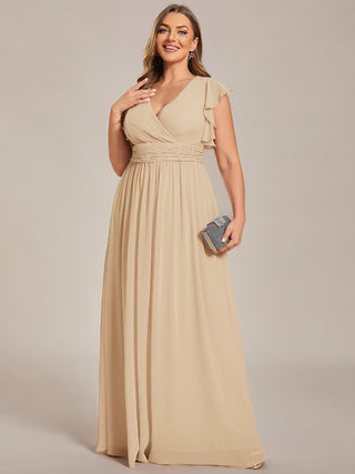 Plus V Neck Pleated Belted Ruffles Bridesmaid Dresses (New SKU ES01818)
