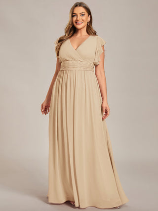 Plus V Neck Pleated Belted Ruffles Bridesmaid Dresses (New SKU ES01818)