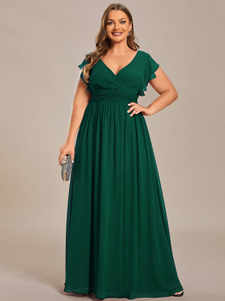 Plus V Neck Pleated Belted Ruffles Bridesmaid Dresses (New SKU ES01818)