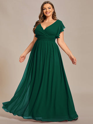 Plus V Neck Pleated Belted Ruffles Bridesmaid Dresses (New SKU ES01818)