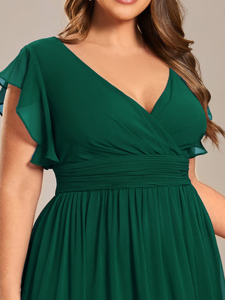 Plus V Neck Pleated Belted Ruffles Bridesmaid Dresses (New SKU ES01818)
