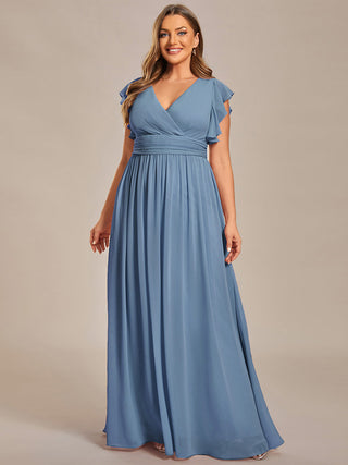 Plus V Neck Pleated Belted Ruffles Bridesmaid Dresses (New SKU ES01818)