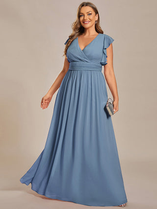 Plus V Neck Pleated Belted Ruffles Bridesmaid Dresses (New SKU ES01818)