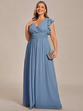 Plus V Neck Pleated Belted Ruffles Bridesmaid Dresses (New SKU ES01818)