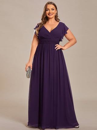 Plus V Neck Pleated Belted Ruffles Bridesmaid Dresses (New SKU ES01818)