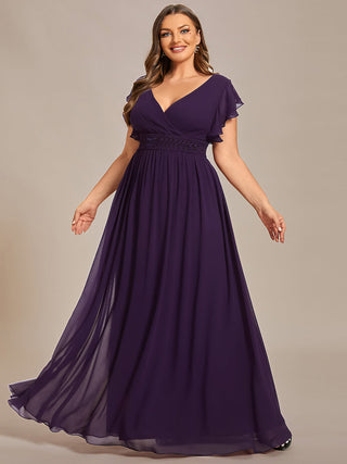 Plus V Neck Pleated Belted Ruffles Bridesmaid Dresses (New SKU ES01818)