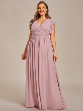 Plus V Neck Pleated Belted Ruffles Bridesmaid Dresses (New SKU ES01818)