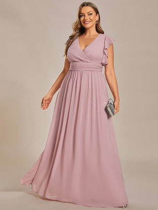 Plus V Neck Pleated Belted Ruffles Bridesmaid Dresses (New SKU ES01818)