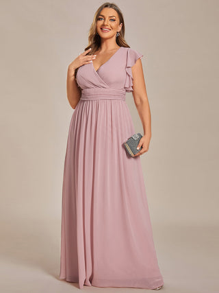 Plus V Neck Pleated Belted Ruffles Bridesmaid Dresses (New SKU ES01818)