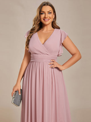 Plus V Neck Pleated Belted Ruffles Bridesmaid Dresses (New SKU ES01818)
