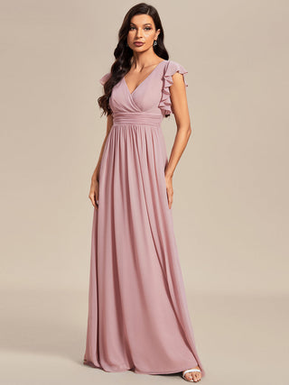 Plus V Neck Pleated Belted Ruffles Bridesmaid Dresses (New SKU ES01818)