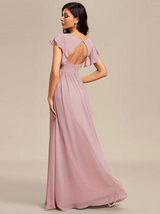Plus V Neck Pleated Belted Ruffles Bridesmaid Dresses (New SKU ES01818)