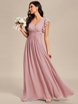 Plus V Neck Pleated Belted Ruffles Bridesmaid Dresses (New SKU ES01818)