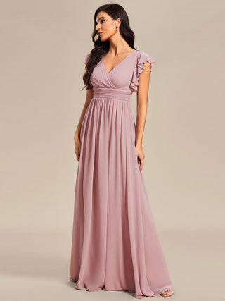 Plus V Neck Pleated Belted Ruffles Bridesmaid Dresses (New SKU ES01818)