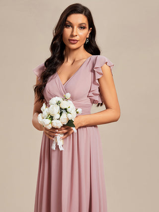Plus V Neck Pleated Belted Ruffles Bridesmaid Dresses (New SKU ES01818)