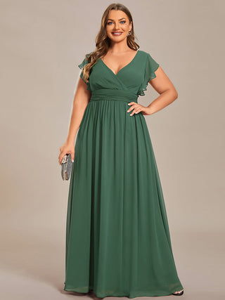 Plus V Neck Pleated Belted Ruffles Bridesmaid Dresses (New SKU ES01818)