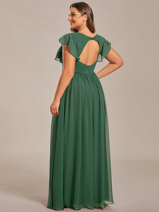 Plus V Neck Pleated Belted Ruffles Bridesmaid Dresses (New SKU ES01818)