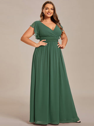 Plus V Neck Pleated Belted Ruffles Bridesmaid Dresses (New SKU ES01818)
