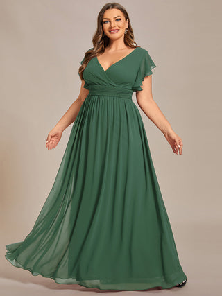 Plus V Neck Pleated Belted Ruffles Bridesmaid Dresses (New SKU ES01818)