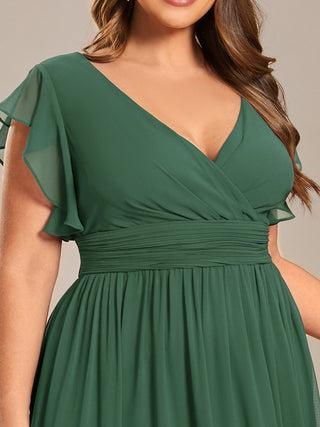 Plus V Neck Pleated Belted Ruffles Bridesmaid Dresses (New SKU ES01818)