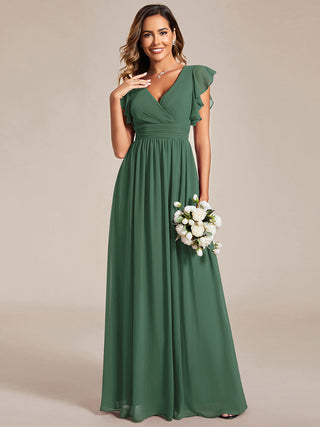 Plus V Neck Pleated Belted Ruffles Bridesmaid Dresses (New SKU ES01818)