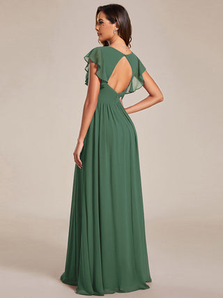 Plus V Neck Pleated Belted Ruffles Bridesmaid Dresses (New SKU ES01818)