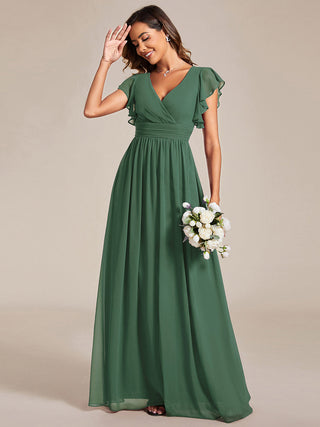 Plus V Neck Pleated Belted Ruffles Bridesmaid Dresses (New SKU ES01818)