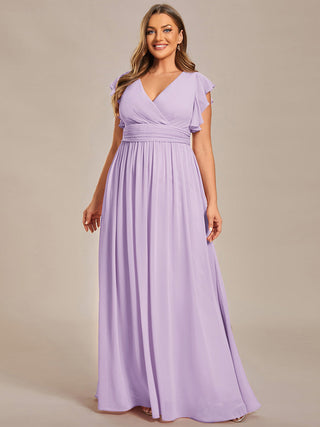 Plus V Neck Pleated Belted Ruffles Bridesmaid Dresses (New SKU ES01818)