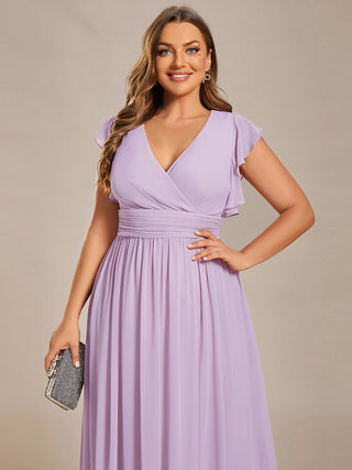 Plus V Neck Pleated Belted Ruffles Bridesmaid Dresses (New SKU ES01818)