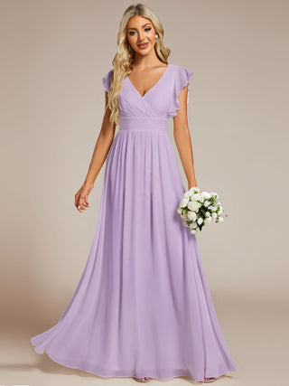 Plus V Neck Pleated Belted Ruffles Bridesmaid Dresses (New SKU ES01818)