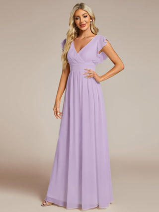 Plus V Neck Pleated Belted Ruffles Bridesmaid Dresses (New SKU ES01818)