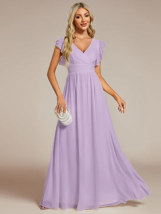 Plus V Neck Pleated Belted Ruffles Bridesmaid Dresses (New SKU ES01818)