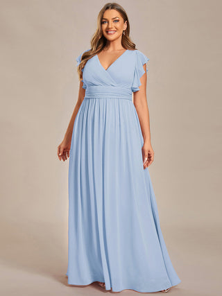 Plus V Neck Pleated Belted Ruffles Bridesmaid Dresses (New SKU ES01818)