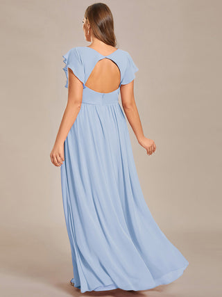 Plus V Neck Pleated Belted Ruffles Bridesmaid Dresses (New SKU ES01818)
