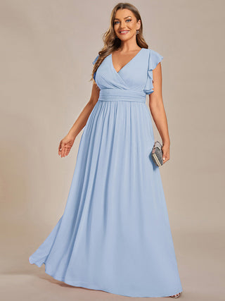 Plus V Neck Pleated Belted Ruffles Bridesmaid Dresses (New SKU ES01818)