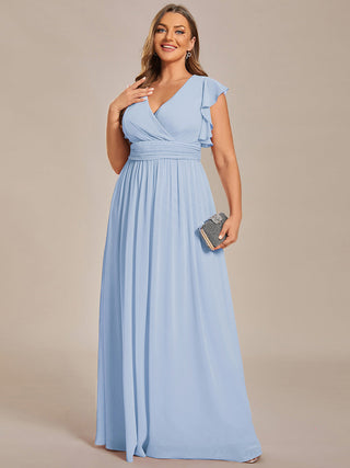 Plus V Neck Pleated Belted Ruffles Bridesmaid Dresses (New SKU ES01818)